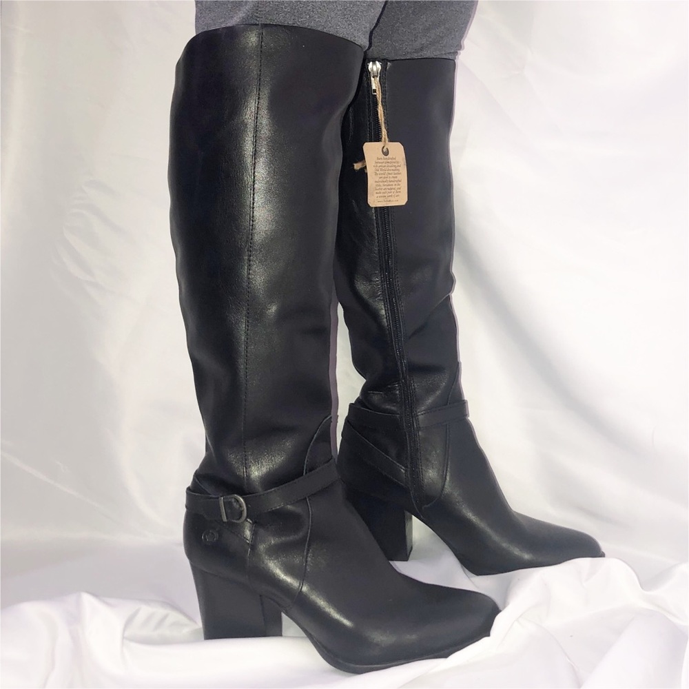 Born Black Leather Tall Riding Boots Buckles NWOB - Picture 11 of 13